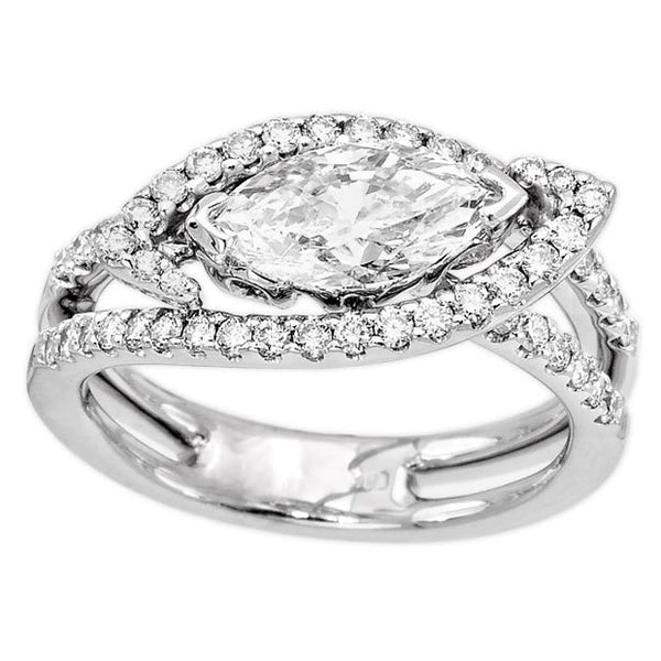 18K White Gold 1.72TCW Marquise Cut Diamond Engagement Ring