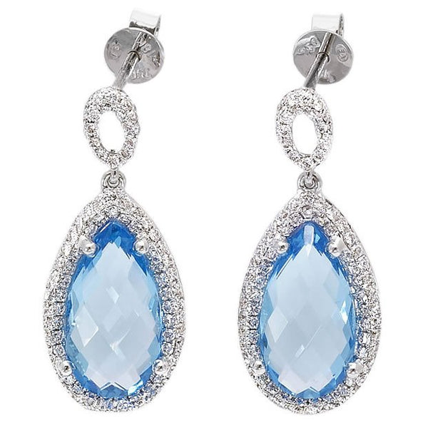 18k White Gold 6.50ct Blue Topaz & 0.62tcw Diamond Earrings