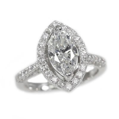 14K White Gold 2.63tcw Marquise Cut Diamond Engagement Ring