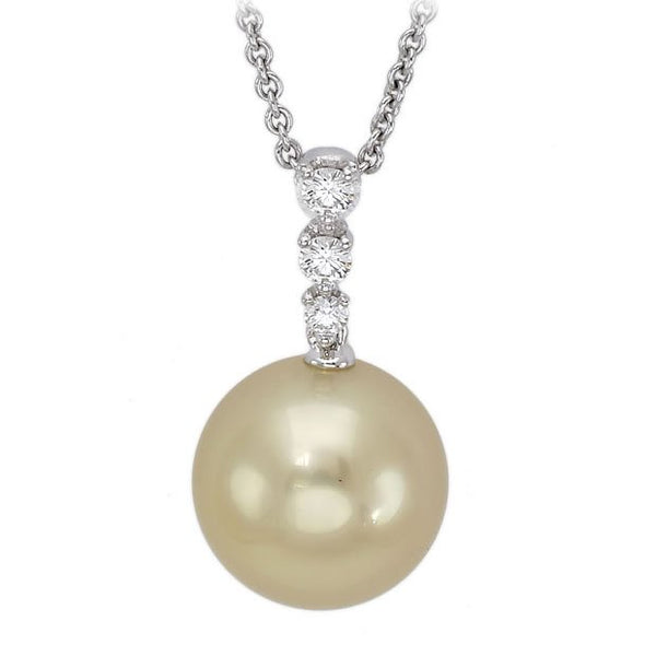 18K White Gold Diamond 10.25mm Yellow Pearl Pendant