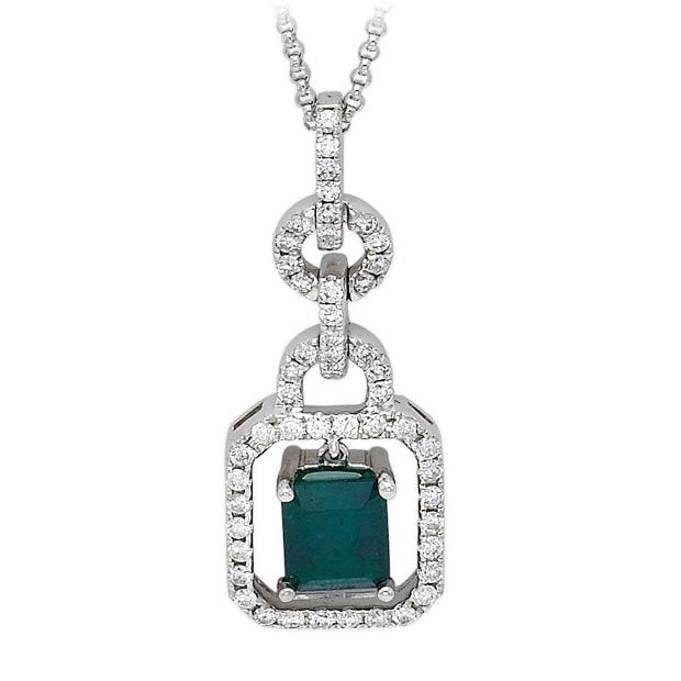 14K White Gold 0.97ct Emerald & 0.50tcw Diamond Pendant
