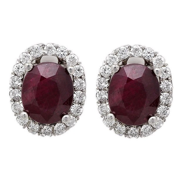 14k White Gold 2.80ct Oval Cut Ruby & Diamond Earrings