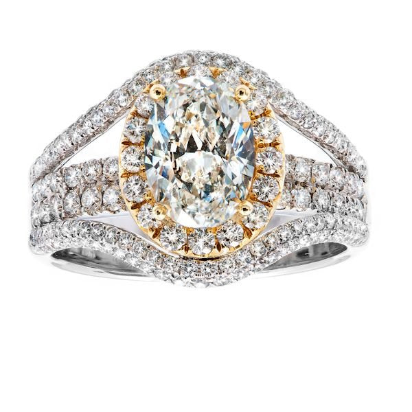 18K Two Tone 3.78tcw Oval Cut Diamond Engagement Ring