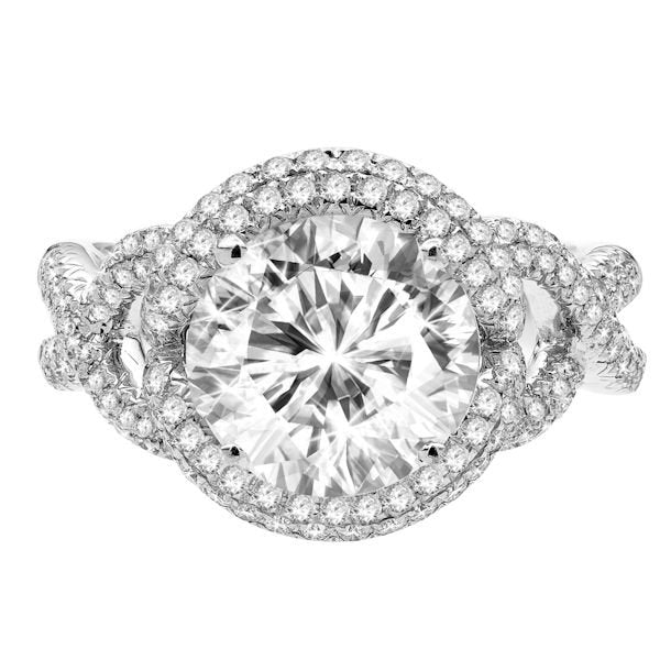 18K White Gold 4.21TCW Round Cut Diamond Engagement Ring