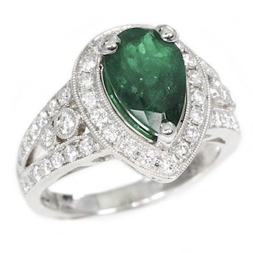 18K White Gold 2.04tcw Pear Cut Emerald & Diamond Ring