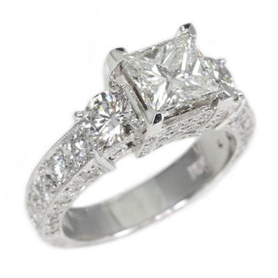 18K White Gold 3.66TCW Princess Cut Diamond Engagement Ring