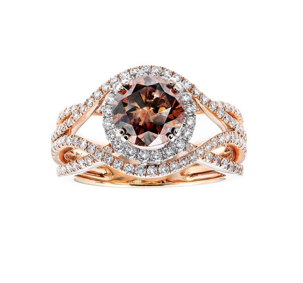 18K Rose Gold 2.95TCW Chocolate Round Cut Diamond Engagement Ring