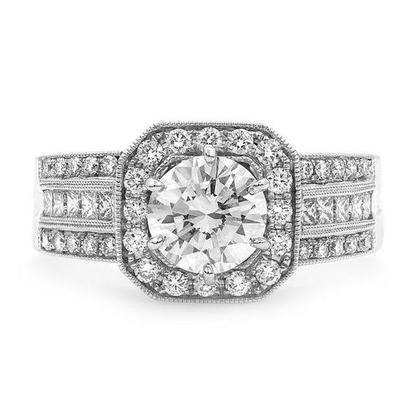 18K White Gold 1.69TCW Round Cut Diamond Engagement Ring