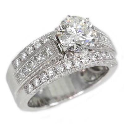 18K White Gold 2.90TCW Round Cut Diamond Engagement Ring