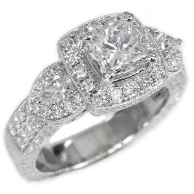 18K White Gold 1.67TCW Princess Cut Diamond Engagement Ring