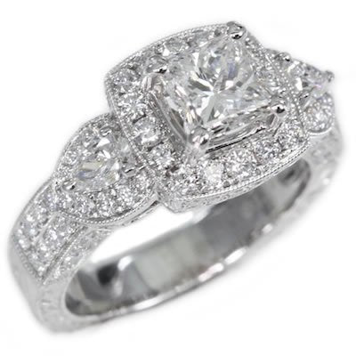 18K White Gold 1.67tcw Princess Cut Diamond Engagement Ring