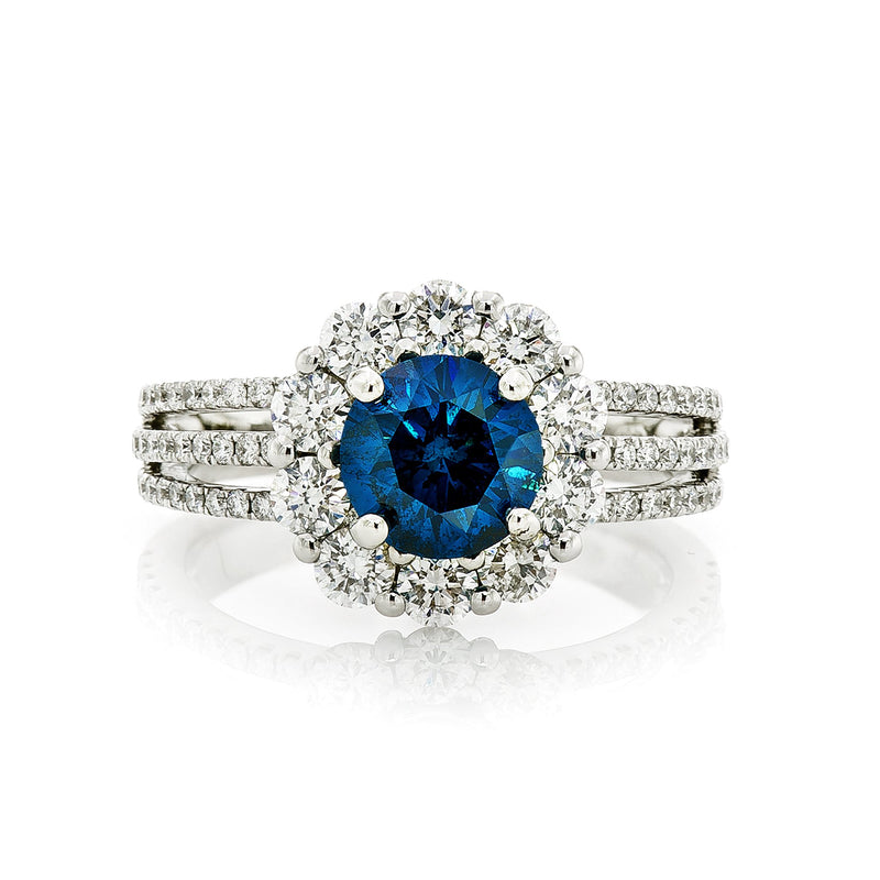 18K White Gold 1.28TCW Blue Round Cut Diamond Engagement Ring