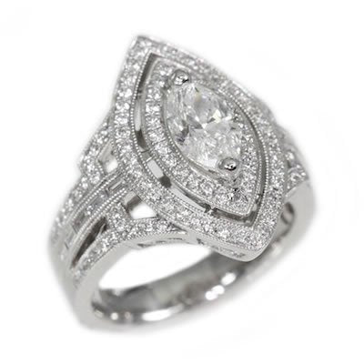 18K White Gold 2.03TCW Marquise Cut Diamond Engagement Ring