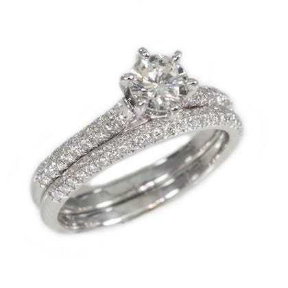 18K White Gold 1.01TCW Round Cut Diamond Wedding Ring Set
