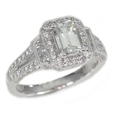 18K White Gold 1.87TCW Emerald Cut Diamond Engagement Ring