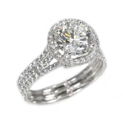 18K White Gold 2.98TCW Round Cut Diamond Engagement Ring