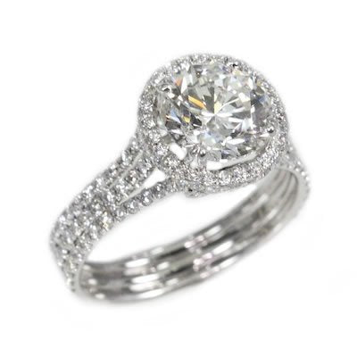 18K White Gold 2.98tcw Round Cut Diamond Engagement Ring