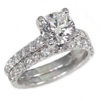 14K White Gold 2.62TCW Round Cut Diamond Wedding Ring Set