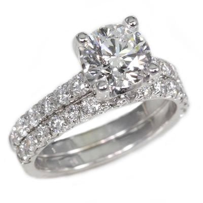 14K White Gold 2.62tcw Round Cut Diamond Wedding Ring Set