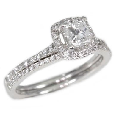 18K White Gold 1.10TCW Princess Cut Diamond Engagement Ring