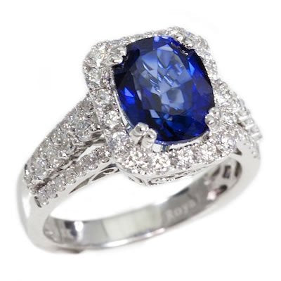 18K White Gold 4.32tcw Oval Cut Blue Sapphire & Diamond Ladies Ring
