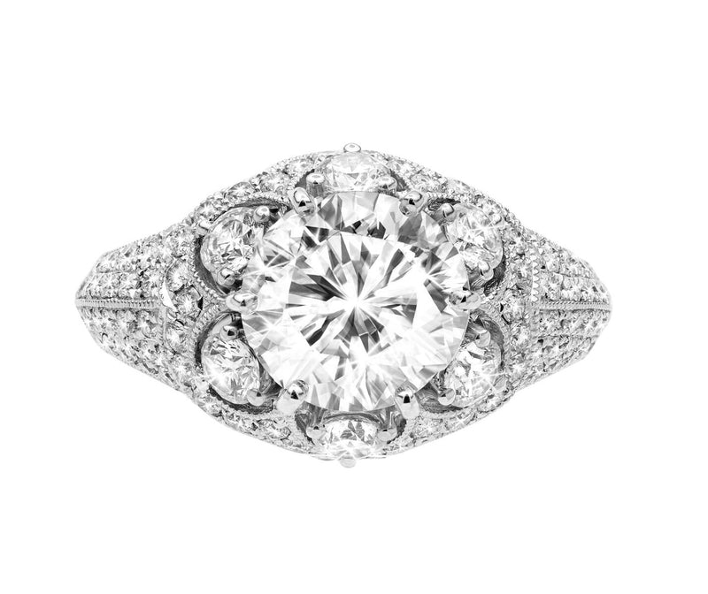 18K White Gold 3.44TCW Round Cut Diamond Engagement Ring