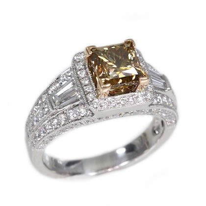 18K White Gold 3.08TCW Chocolate Princess Cut Diamond Engagement Ring