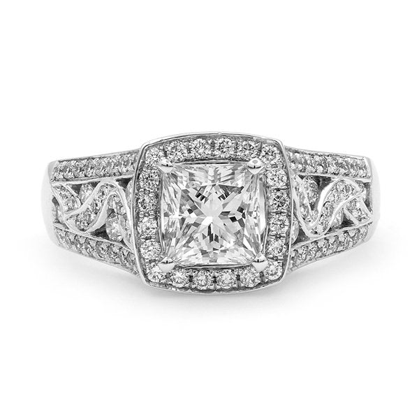14K White Gold 1.59TCW Princess Cut Diamond Engagement Ring