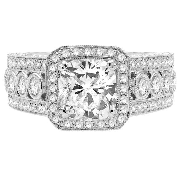 18K White Gold 3.28TCW Cushion Cut Diamond Engagement Ring