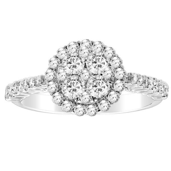 18K White Gold 0.98TCW Cluster Diamond Engagement Ring