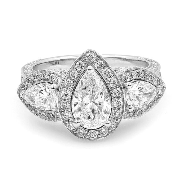 14K White Gold 3.00TCW Pear Cut Diamond Engagement Ring