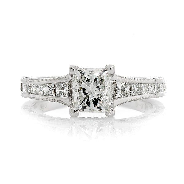18K White Gold 1.87TCW Princess Cut Diamond Engagement Ring