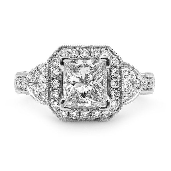 18K White Gold 2.61TCW Princess Cut Diamond Engagement Ring