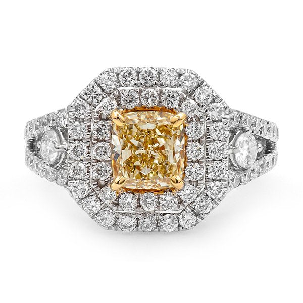 18k Two Tone 2.22tcw Cushion Cut Fancy Yellow Diamond Engagement Ring