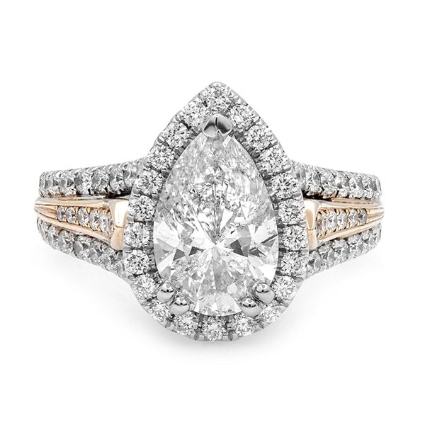 14k Two Tone 2.73TCW Pear Cut Diamond Engagement Ring