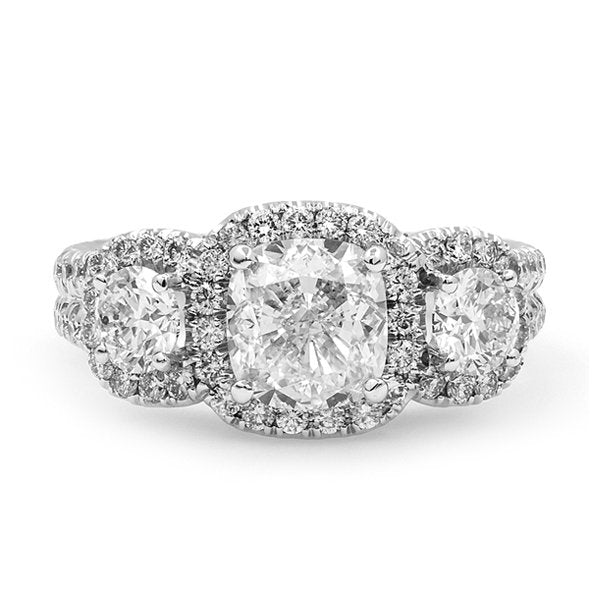 18k White Gold 3.13TCW Cushion Cut Diamond Engagement Ring