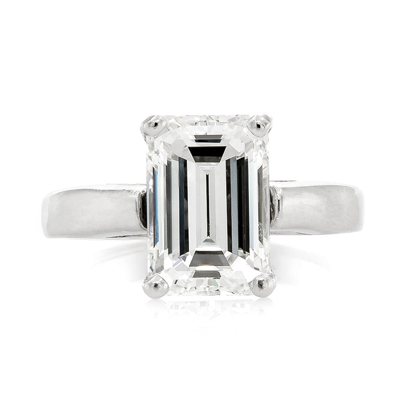 14K White Gold 3.35TCW Emerald Cut Diamond Engagement Ring