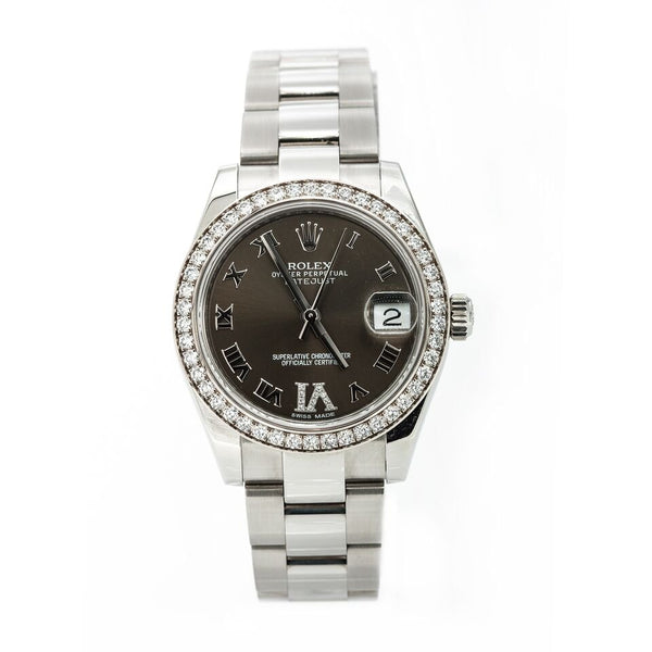 Pre-Owned Rolex 'Lady Datejust' 31 Diamond & Stainless Steel Brown Face