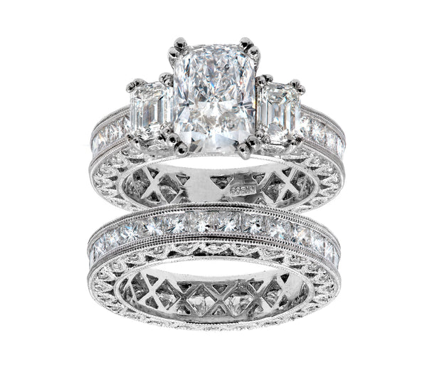 Platinum 9.17TCW Radiant Cut Diamond Wedding Ring Set