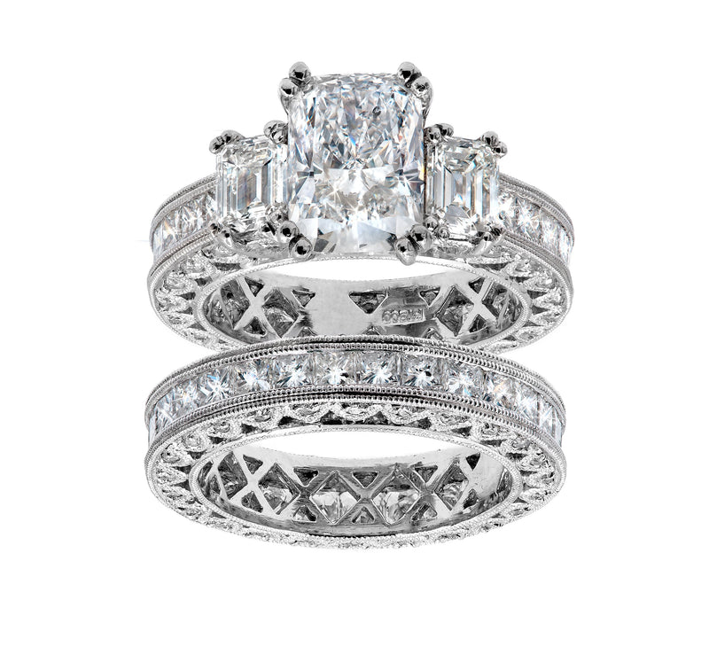 Platinum 9.17TCW Radiant Cut Diamond Wedding Ring Set