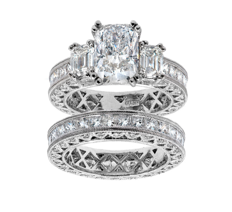 Platinum 9.17tcw Radiant Cut Diamond Wedding Ring Set