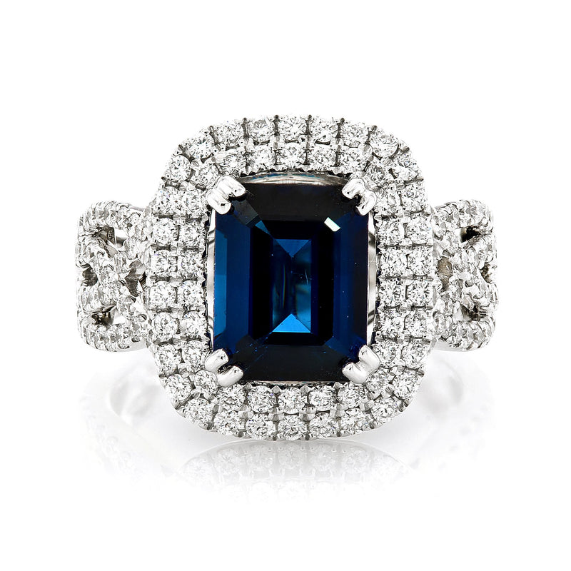 18K White Gold 2.68tcw Emerald Cut Sapphire & 0.97tcw Diamond Ring