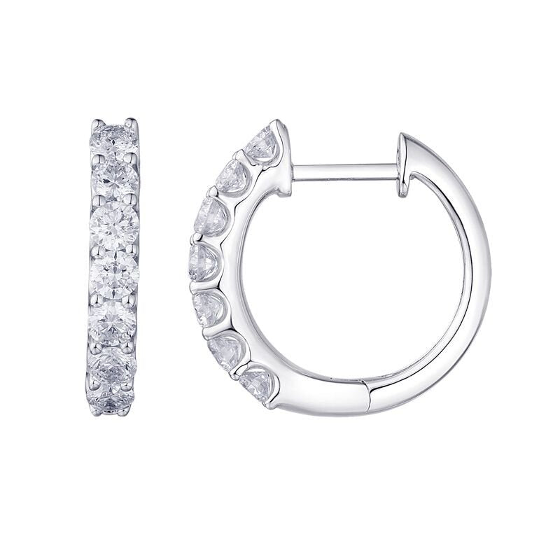 14k White Gold 1.00tcw Round Diamond Huggie Hoop Earrings