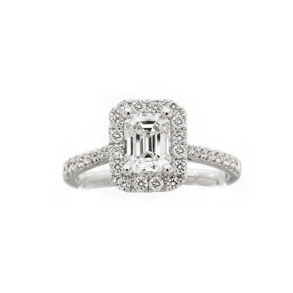 18K White Gold 1.47TCW Emerald Cut Diamond Engagement Ring