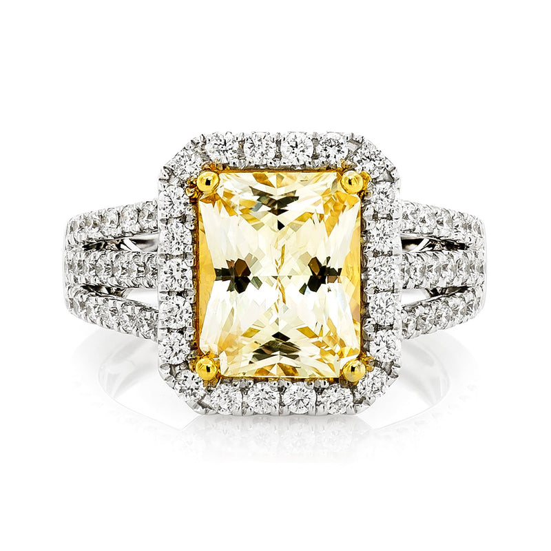 18K Two Tone 3.19tcw Radiant Cut Yellow Sapphire & 0.93tcw Diamond Ladies Ring