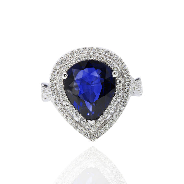 18k White Gold 4.31tcw Pear Cut Sapphire & 0.58tcw Diamond Ring