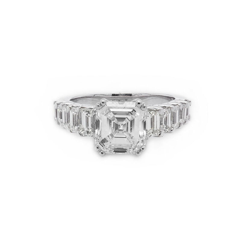 18K White Gold 4.18TCW Ascher Cut Diamond Engagement Ring