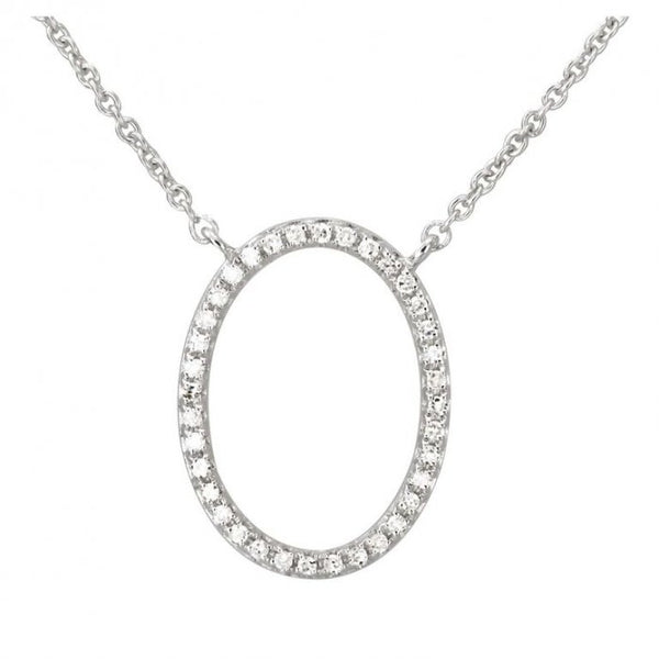 18K White Gold 0.11Ct Round Cut Oval Diamond Necklace