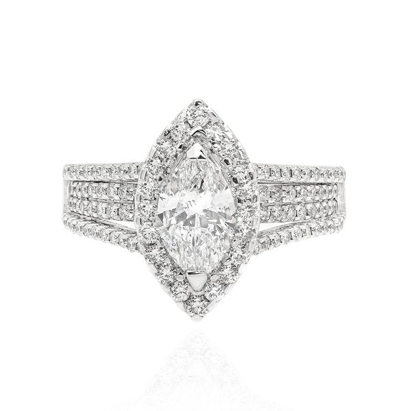 18K White Gold 1.72TCW Marquise Cut E.G.L Certified Diamond Engagement Ring