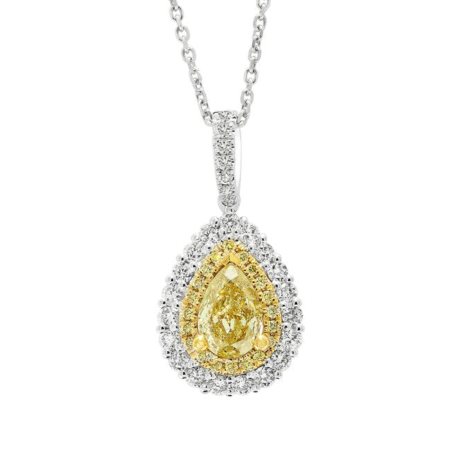 18K Two Toned Gold 1.21tcw White and Fancy Yellow Diamond Pendant